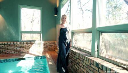 Angel Swimming in a Shiny Black Evening Gown