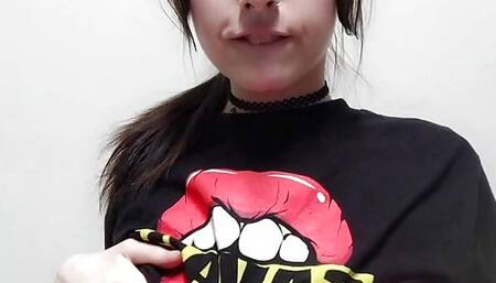 Bratty Goth girl teases by playing with tits