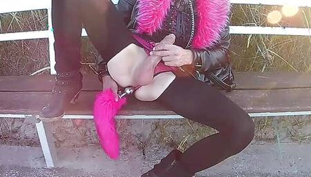 Outdoor Handjob with Tailplug