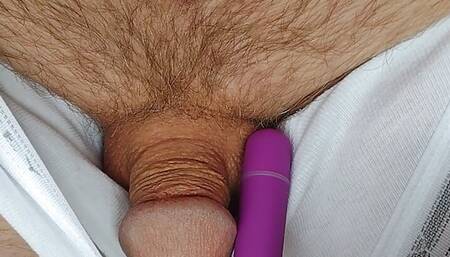 Wife's clit vibe makes my tiny premature cock cum in my tightie whities