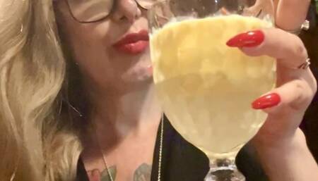 White Camel - Smoking and drinking in the restaurant - Deep Inhales, Nose exhales, Multiple pumps, Puffs, Long blonde hair, Red lipstick, Long red nails