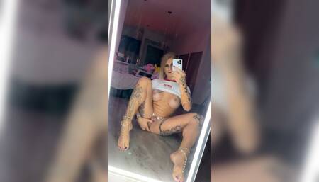 Fingering my tight Asshole in front of a mirror and then fucking myself with a Dildo