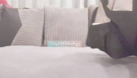 Wet pull up diaper bag change on sofa