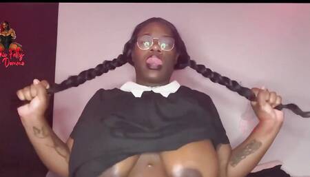 Black Wendesday Addams Is Double Penetrating Herself While Squirting