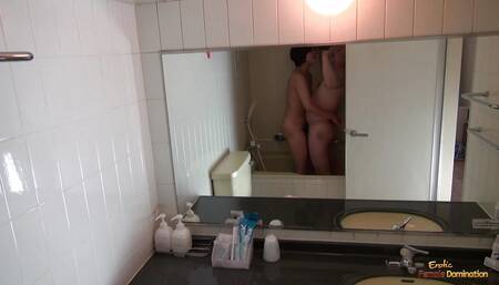 By bathing together the Asian gal gets in the mood for a thick overflowing creampie