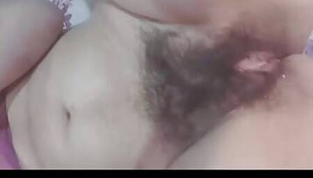 Stepsister shows off her hairy pussy on video call