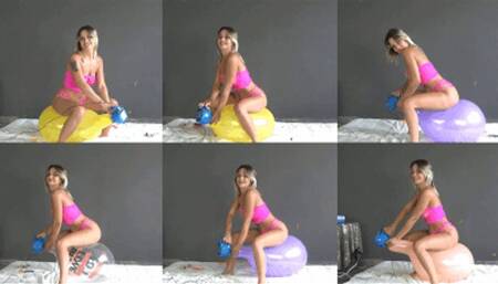 7 BALLOONS SITTING ON WHILE THEY BLOWNUP