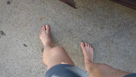 Fifi driving home barefoot and stopping to walk in a bluebonnet field