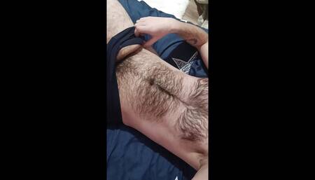 Hot Caucasian jerks off his huge hairy cock