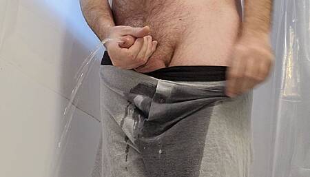Pissing Through My Boxers and Working Out a Big Load of Cum