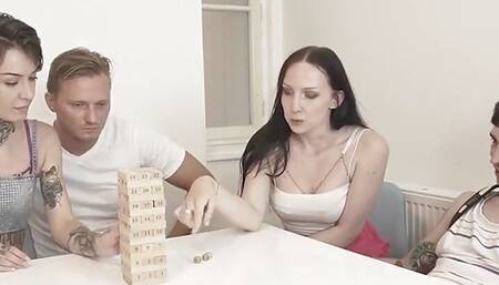 Strip Jenga with Bella Angel,tabitha Poison, Falco White & Stanley Johnsom
