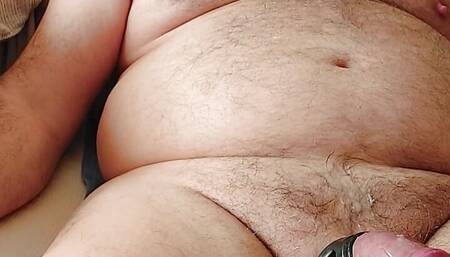 Hairy bear cock with rings and cumshot