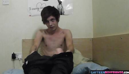 Cute college boy plays with his hot twink dick