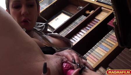 Slutty office babe masturbating