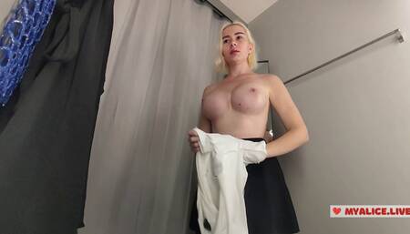 Try On Haul Transparent Clothes with huge tits, at the dressing room.