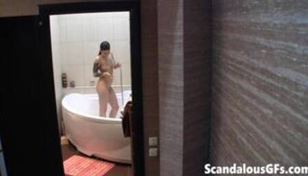 Solo teen showering in naughty fetish scene