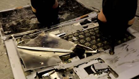 laptop crush with high heel stilettos