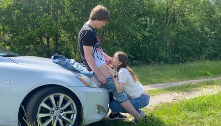 Sucking Dick Outdoors on the side road and Got Fucked Outdoors on the Car Hood