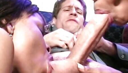 White stud fucks two black MILFs before he creams their faces