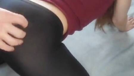 Yoga Wife in Leggings. Hard Doggystyle with Cum