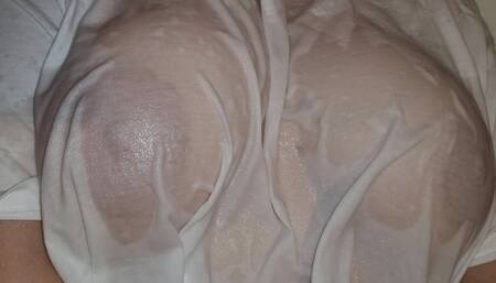 Wet Whitte T-shirt I play with my Best Friend's Big Natural Boobs