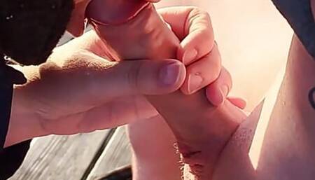 Risky blowjobs in public on an observation tower and later on the water,