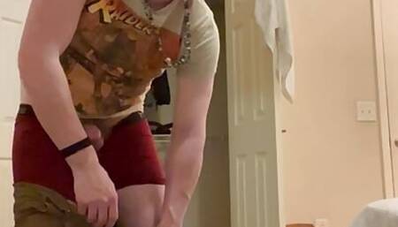 Ginger jock bareass striptease with homemade vibrator