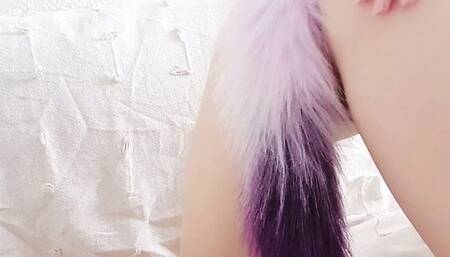 Playing pussy close up with my fox tail