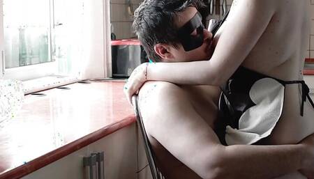 Romantic sex in the kitchen after his wife prepares his lunch