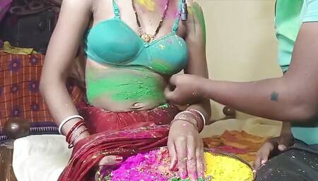 First time holi celebrate with beautiful Indian bhabhi
