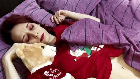 Slut sucked Santa's dick because she wanted a real dick and not his dildo gift