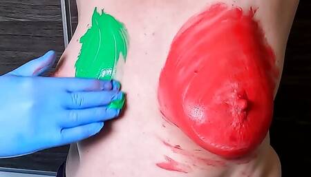 Happy Easter hard titslapping her colored tits