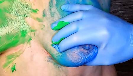 Paint her tits then slapping them red