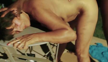 I (bbc ) fuck the tanned wife granny on the table while husband films