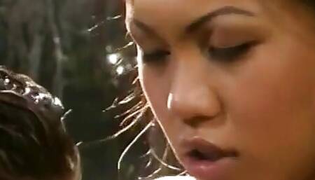 Asian Beauty Sucks Nuts and Licked a Hard White Cock