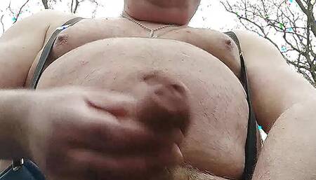 Daring masturbation by the fat moustachioed guy in the forest !