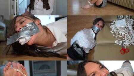 Secretary Claire toe hogtied and tightly tape gagged (wmv)