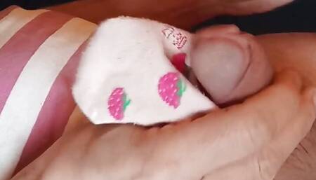 Sissy cums in nightie and cute sox