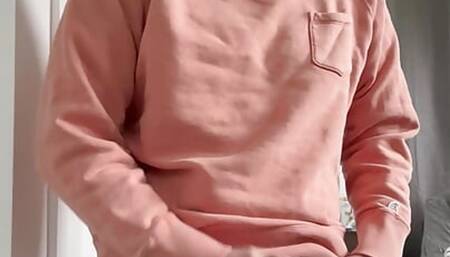 Stroking fat cock through my sweats to a nice com blast