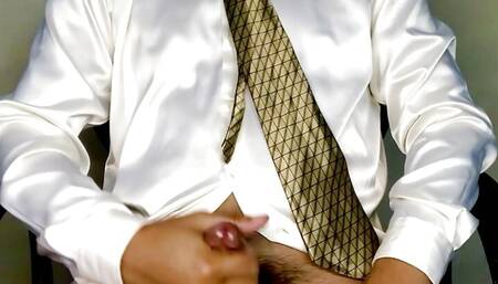 Masturbating in satin shirt and tie - Office - fetish - suit
