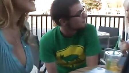 Blond with Huge Tits Rides Guy on Bed