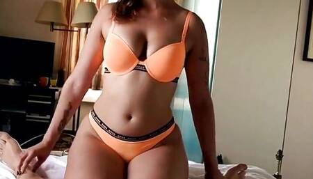 A Sexy Girl Jerks and Has Fun with a Pathetic Little Cock on the Bed