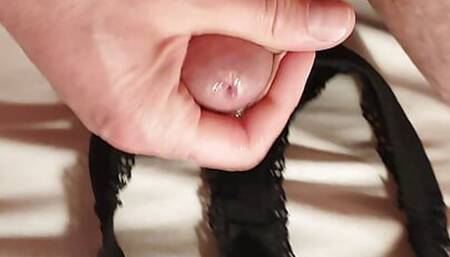 Cum on small black panties