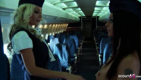 Horny Stewardess Caught Having Lesbian Masturbation with Colleague on the Plane
