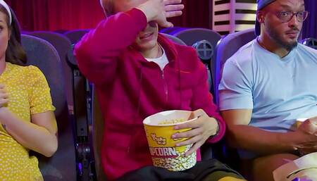 WE SWING BOTH WAYS - Wild Bisexual Threesome With Three Strangers In A Movie Theater