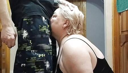 Stepmom sucks dick licks my ass and takes cum on her face