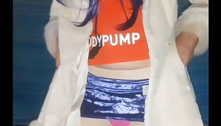 I Made My Velvet Top Into a Mini Skirt with My Fur Coat Ballerina Pantyhose and Pink Bikini