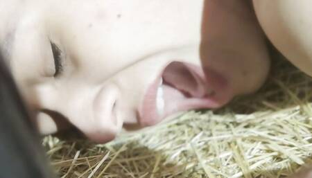 Scratching marks with my heels and flogger on my skinny slavegirls back