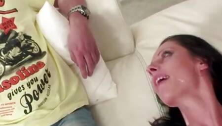 Facial For Horny Brunette Wife