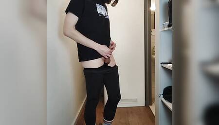 Young sissy fucking her giant BBC dildo